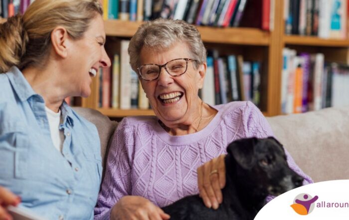 Through dementia care at home, a caregiver provides support to a senior.