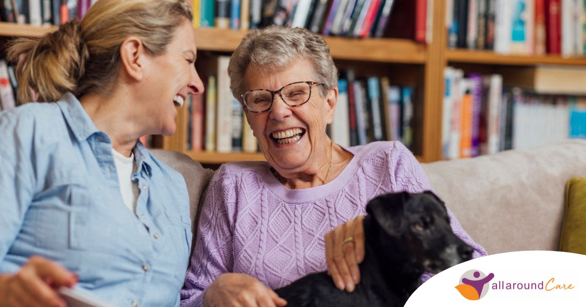 Through dementia care at home, a caregiver provides support to a senior.